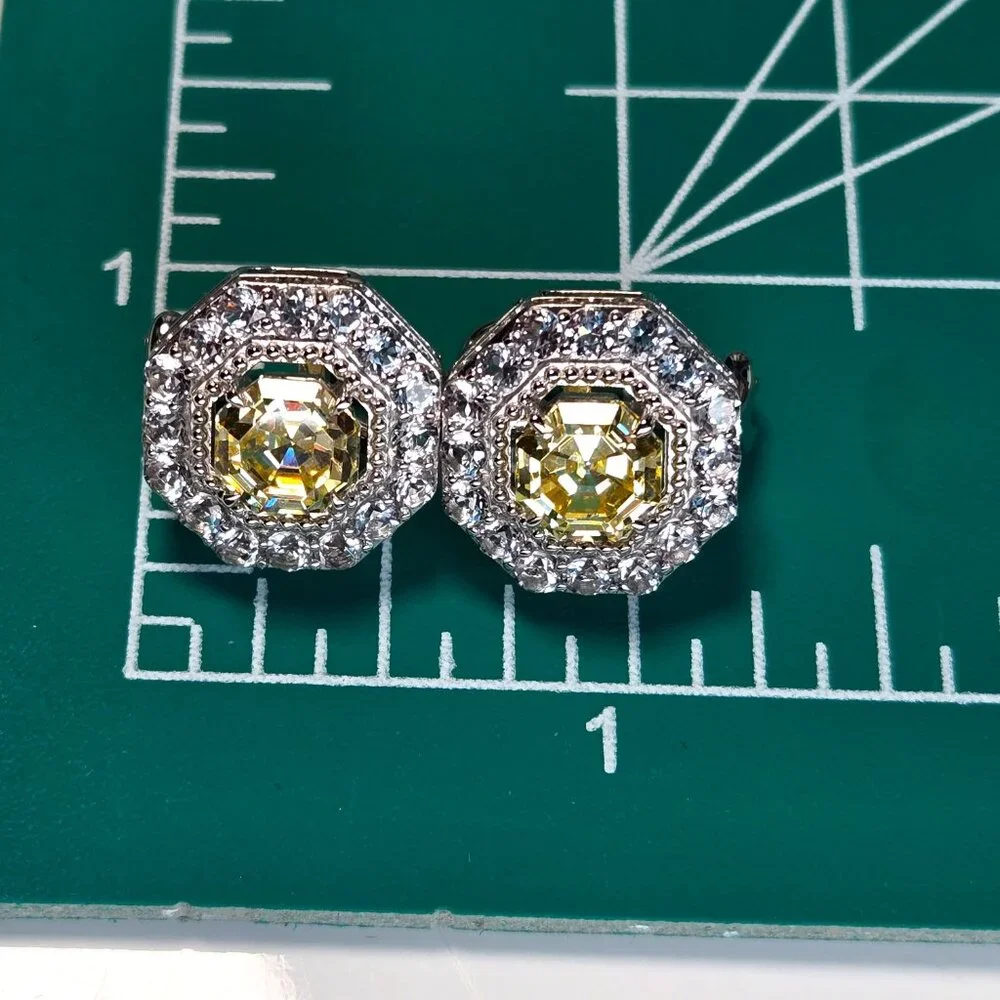 Judith Ripka Bright Yellow Crystal and White Topaz Casablanca Stud Earrings - Picture 7 of 12